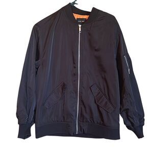 Love Tree Black Orange Lined Full Zip Classic Bomber Jacket Ladies Small
